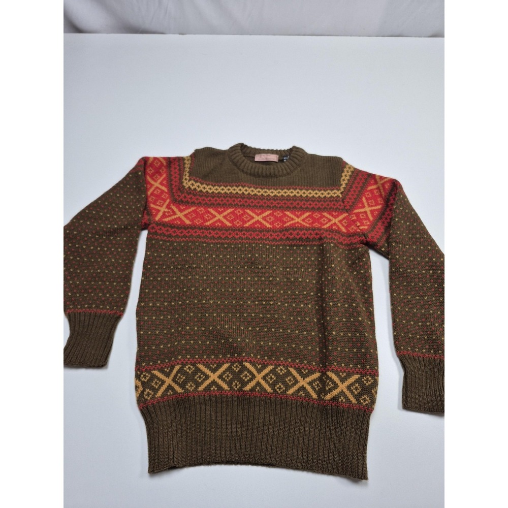 Vintage Henry Grethel Sweater Mens Small Brown Fair Isle Wool Knit Pullover